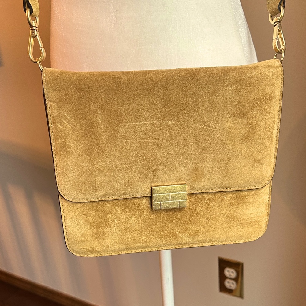 Frame Tan Suede Crossbody Bag